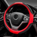 Bőrszerű-selyem kormányvédő, CSÚSZÁSMENTES és LÉGÁTERESZTŐ-PIROS , 37-38 cm / 14,5-15 hüvelyk